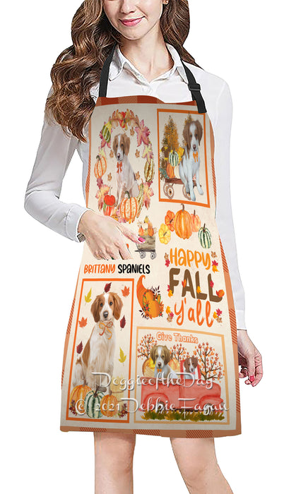 Happy Fall Y'all Pumpkin Brittany Spaniel Dogs Cooking Kitchen Adjustable Apron Apron49193