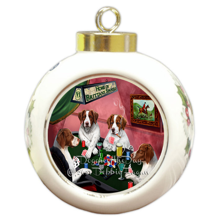 Home of Poker Playing Brittany Spaniel Dogs Round Ball Christmas Ornament Pet Decorative Hanging Ornaments for Christmas X-mas Tree Decorations - 3" Round Ceramic Ornament