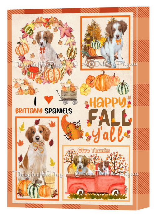 Happy Fall Y'all Pumpkin Brittany Spaniel Dogs Canvas Wall Art - Premium Quality Ready to Hang Room Decor Wall Art Canvas - Unique Animal Printed Digital Painting for Decoration