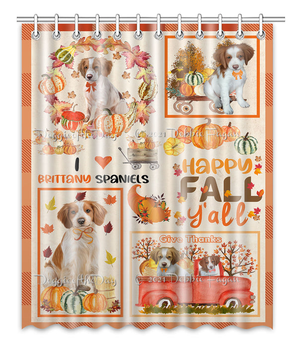 Happy Fall Y'all Pumpkin Brittany Spaniel Dogs Shower Curtain Bathroom Accessories Decor Bath Tub Screens