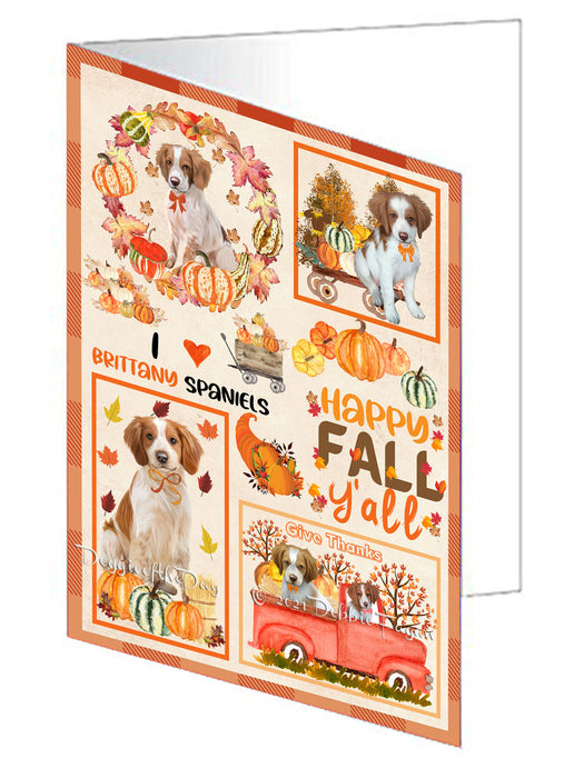 Happy Fall Y'all Pumpkin Brittany Spaniel Dogs Handmade Artwork Assorted Pets Greeting Cards and Note Cards with Envelopes for All Occasions and Holiday Seasons GCD76952