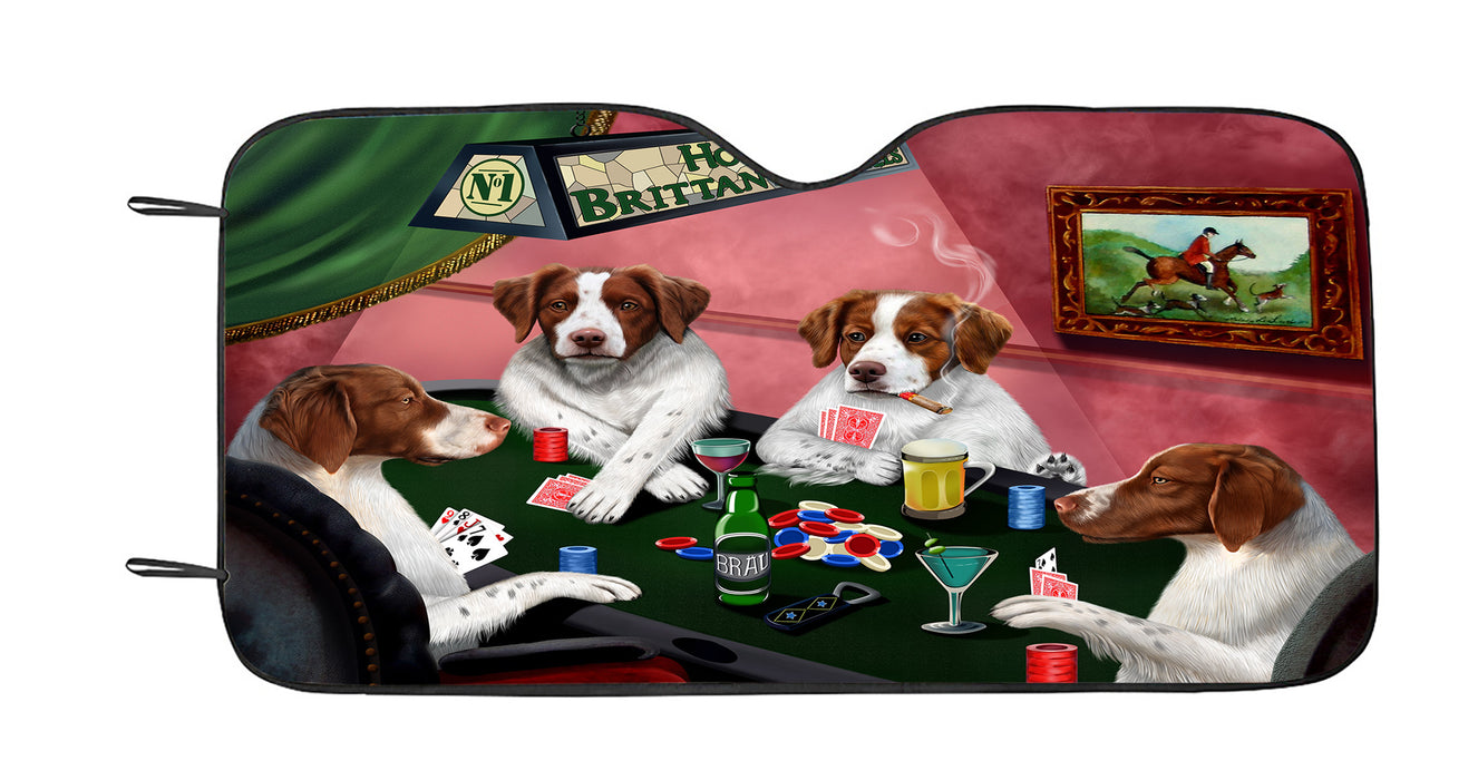 Home of  Brittany Spaniel Dogs Playing Poker Car Sun Shade