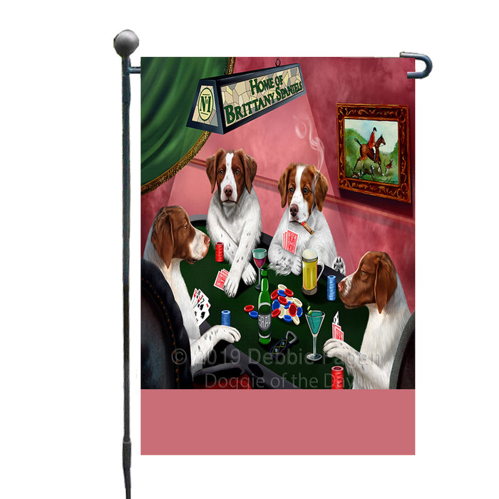Personalized Home of Brittany Spaniel Dogs Four Dogs Playing Poker Custom Garden Flags GFLG-DOTD-A60251