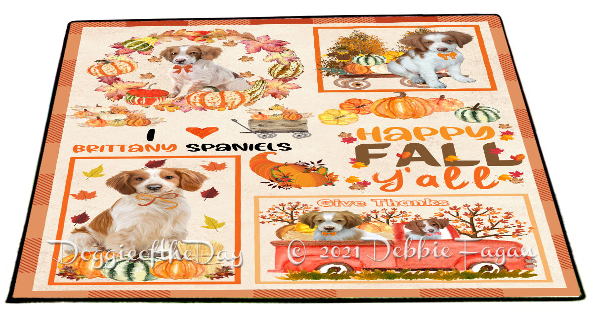Happy Fall Y'all Pumpkin Brittany Spaniel Dogs Indoor/Outdoor Welcome Floormat - Premium Quality Washable Anti-Slip Doormat Rug FLMS58579