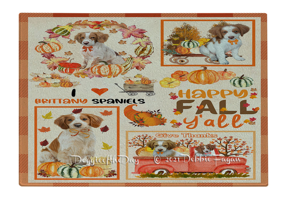 Happy Fall Y'all Pumpkin Brittany Spaniel Dogs Cutting Board - Easy Grip Non-Slip Dishwasher Safe Chopping Board Vegetables C79828