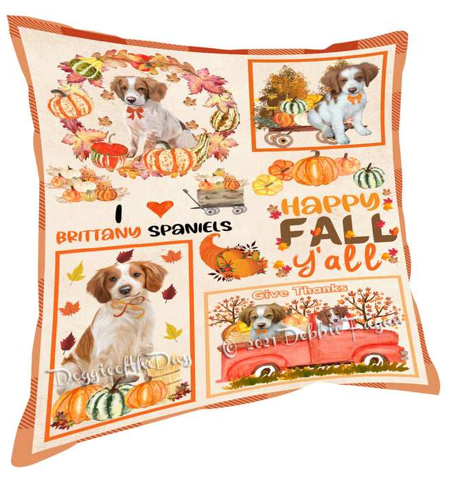 Happy Fall Y'all Pumpkin Brittany Spaniel Dogs Pillow with Top Quality High-Resolution Images - Ultra Soft Pet Pillows for Sleeping - Reversible & Comfort - Ideal Gift for Dog Lover - Cushion for Sofa Couch Bed - 100% Polyester