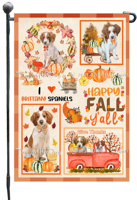 Happy Fall Y'all Pumpkin Brittany Spaniel Dogs Garden Flags- Outdoor Double Sided Garden Yard Porch Lawn Spring Decorative Vertical Home Flags 12 1/2"w x 18"h