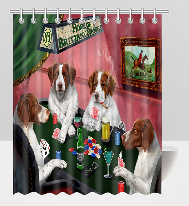 Home of  Brittany Spaniel Dogs Playing Poker Shower Curtain
