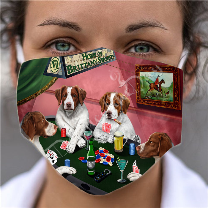 Home of Brittany Spaniel Dogs Playing Poker Face Mask FM49775
