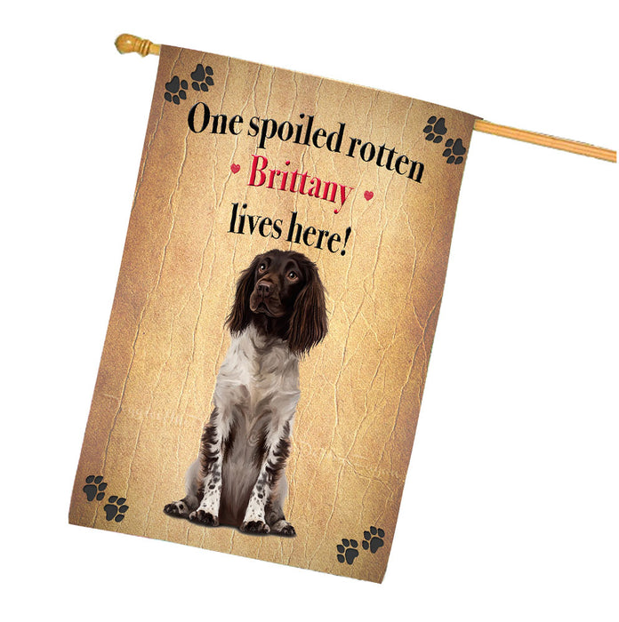 Spoiled Rotten Brittany Spaniel Dog House Flag Outdoor Decorative Double Sided Pet Portrait Weather Resistant Premium Quality Animal Printed Home Decorative Flags 100% Polyester FLG68249