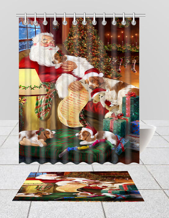Santa Sleeping with Brittany Spaniel Dogs  Bath Mat and Shower Curtain Combo