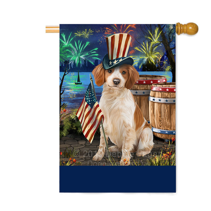 Personalized 4th of July Firework Brittany Spaniel Dog Custom House Flag FLG-DOTD-A57881