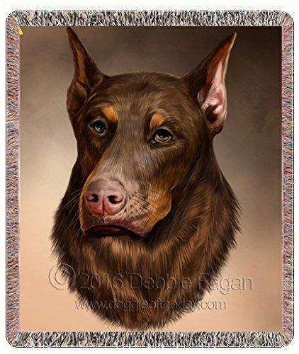 Brown Doberman Pincher Dog Art Portrait Print Woven Throw Blanket 54 X 38
