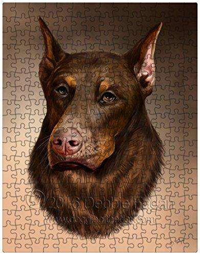 Brown Doberman Pinscher Dog Art Portrait Print 300 Pc. Puzzle with Photo Tin