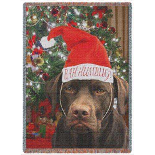 Brown Lab Labrador Retriever Dog Ba Humbug Christmas Holiday Woven Throw Blanket 54 x 38