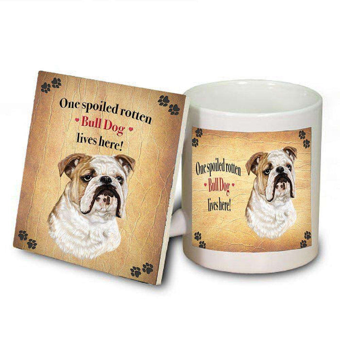 Bull Dog Portrait Spoiled Rotten Dog Coaster and Mug Combo Gift Set