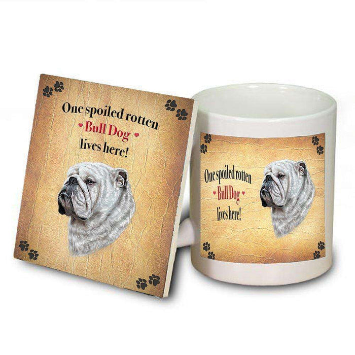 Bull Dog Portrait Spoiled Rotten Dog Coaster and Mug Combo Gift Set