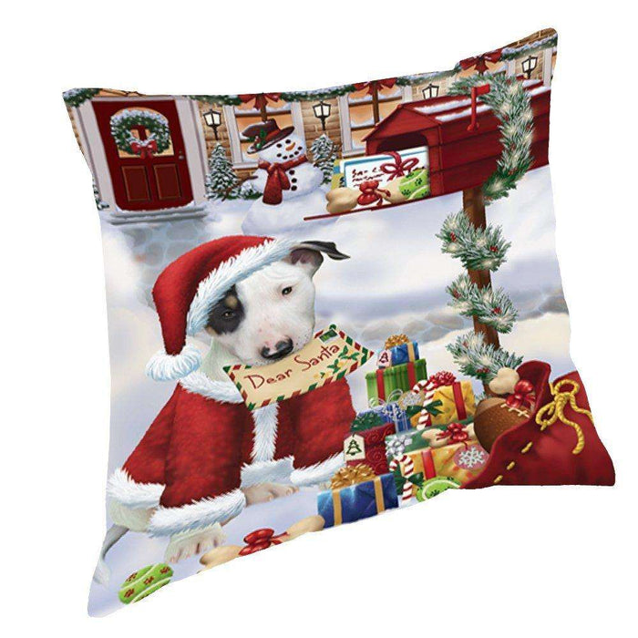 Bull Terrier Dear Santa Letter Christmas Holiday Mailbox Dog Throw Pillow