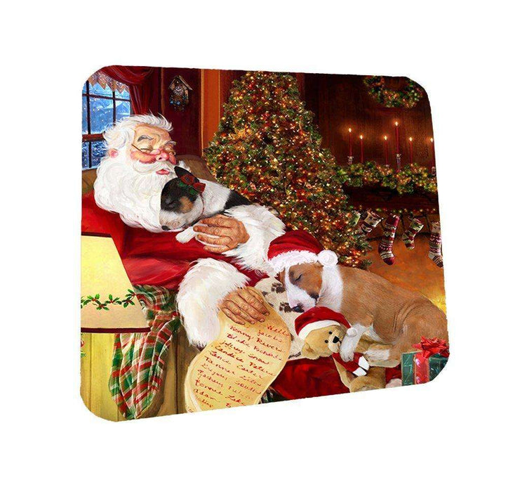 Bull Terrier Dog and Puppies Sleeping with Santa Coasters Set of 4