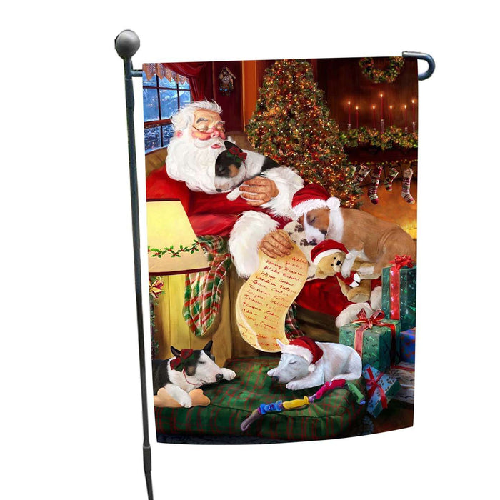 Bull Terrier Dog and Puppies Sleeping with Santa Garden Flag