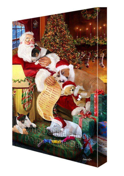 Bull Terrier Dog and Puppies Sleeping with Santa Painting Printed on Canvas Wall Art Signed