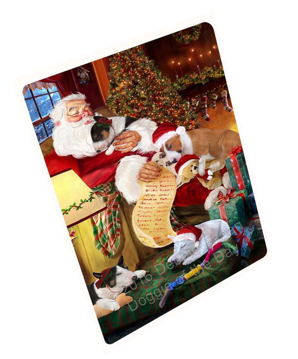 Bull Terrier Dog and Puppies Sleeping with Santa Tempered Cutting Board (Small)