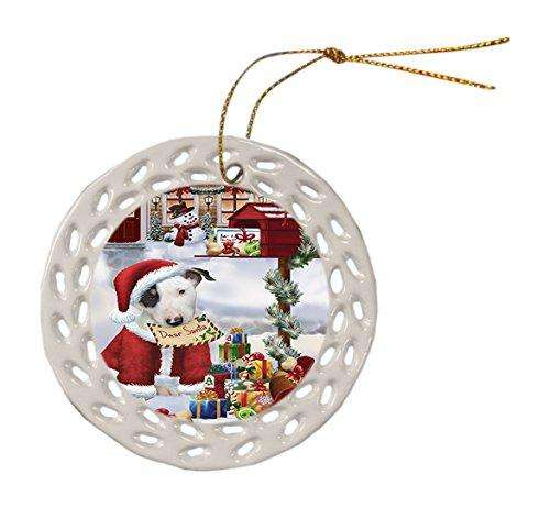 Bull Terrier Dog Christmas Doily Ceramic Ornament