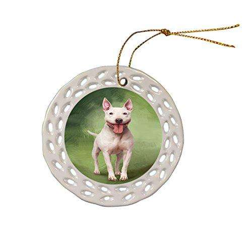 Bull Terrier Dog Christmas Doily Ceramic Ornament