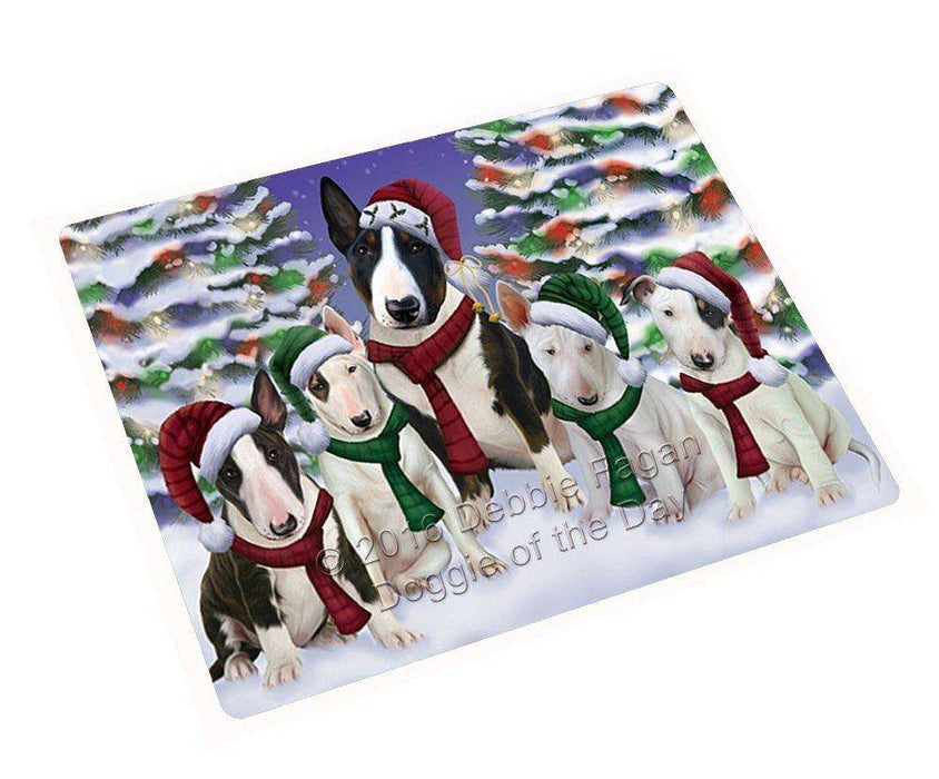 Bull Terrier Dog Christmas Family Portrait in Holiday Scenic Background Tempered Cutting Board