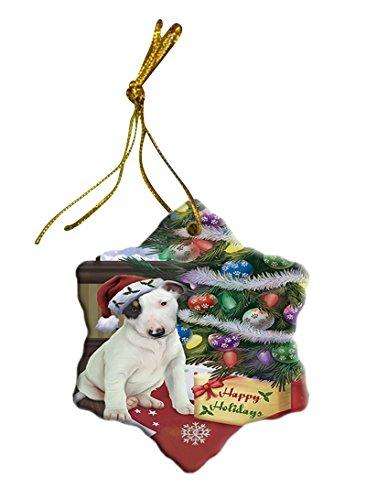 Bull Terrier Dog Christmas Snowflake Ceramic Ornament