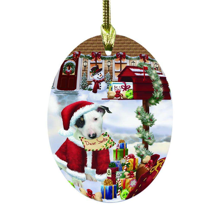 Bull Terrier Dog Dear Santa Letter Christmas Holiday Mailbox Oval Glass Christmas Ornament OGOR49024