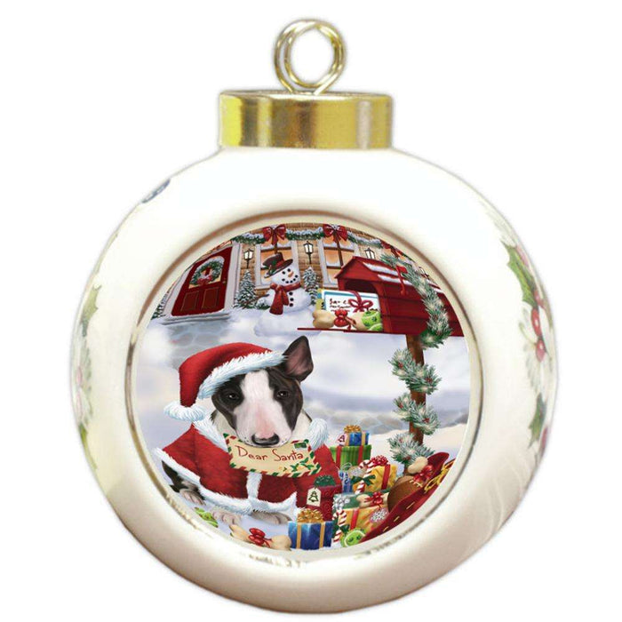 Bull Terrier Dog Dear Santa Letter Christmas Holiday Mailbox Round Ball Christmas Ornament RBPOR53878
