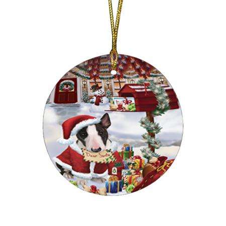 Bull Terrier Dog Dear Santa Letter Christmas Holiday Mailbox Round Flat Christmas Ornament RFPOR53869