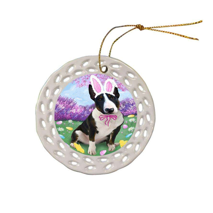 Bull Terrier Dog Easter Holiday Ceramic Doily Ornament DPOR49072