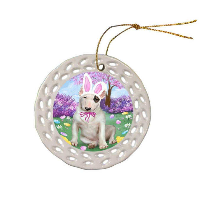 Bull Terrier Dog Easter Holiday Ceramic Doily Ornament DPOR49074