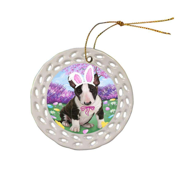 Bull Terrier Dog Easter Holiday Ceramic Doily Ornament DPOR49075