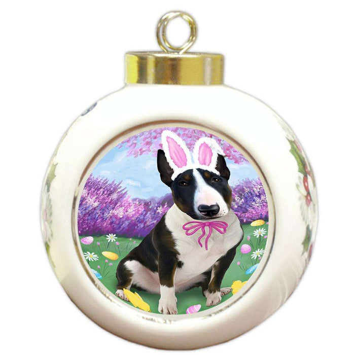 Bull Terrier Dog Easter Holiday Round Ball Christmas Ornament RBPOR49072