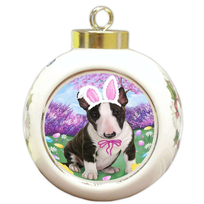 Bull Terrier Dog Easter Holiday Round Ball Christmas Ornament RBPOR49075