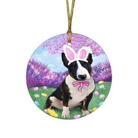 Bull Terrier Dog Easter Holiday Round Flat Christmas Ornament RFPOR49063