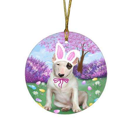 Bull Terrier Dog Easter Holiday Round Flat Christmas Ornament RFPOR49065