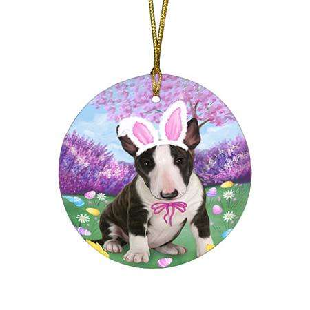 Bull Terrier Dog Easter Holiday Round Flat Christmas Ornament RFPOR49066