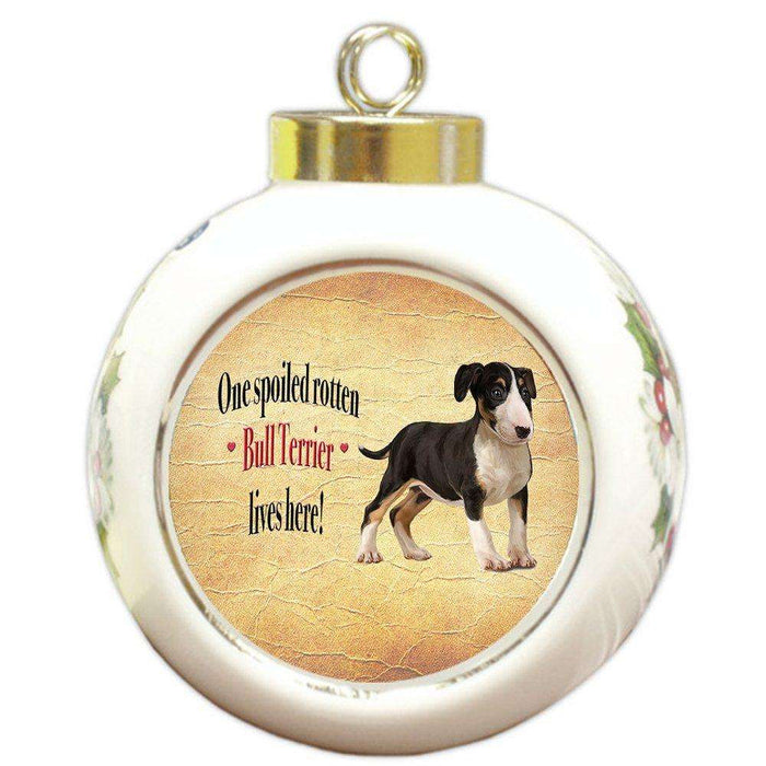 Bull Terrier Spoiled Rotten Dog Round Ceramic Christmas Ornament