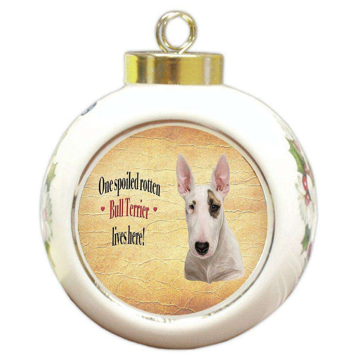 Bull Terrier Spoiled Rotten Dog Round Ceramic Christmas Ornament