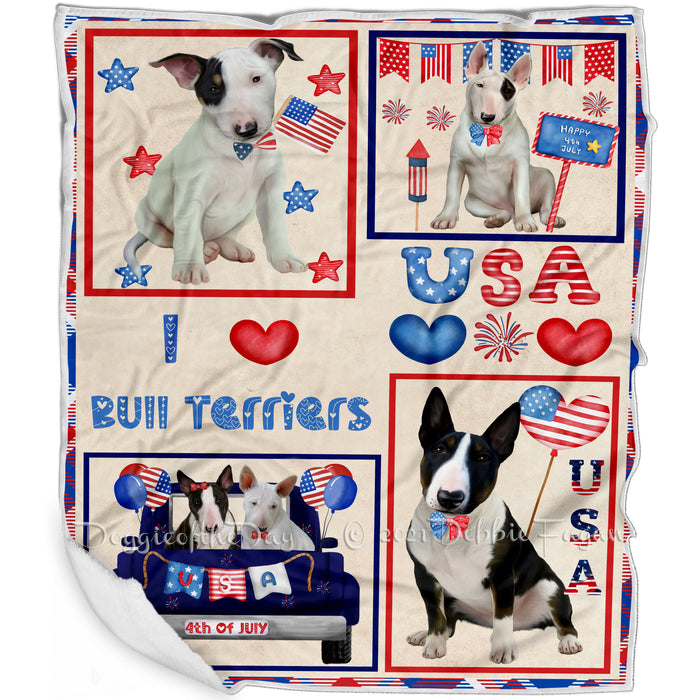 4th of July Independence Day I Love USA Bull Terrier Dogs Blanket BLNKT143488