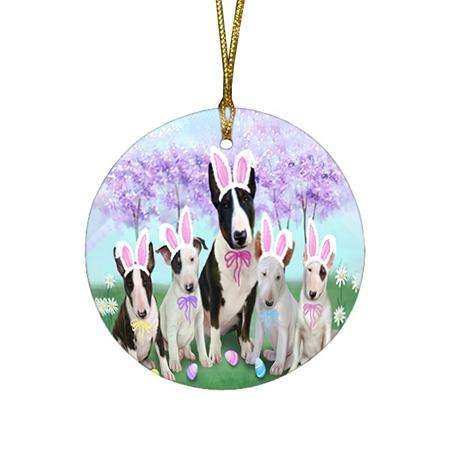 Bull Terriers Dog Easter Holiday Round Flat Christmas Ornament RFPOR49064