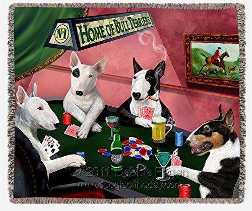 Bull Terriers Dogs Playing Poker Woven Throw Blanket 54 x 38