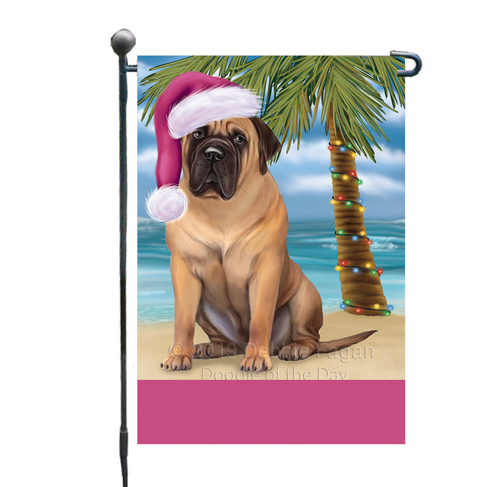 Personalized Summertime Happy Holidays Christmas Bull Mastiff Dog on Tropical Island Beach  Custom Garden Flags GFLG-DOTD-A60435