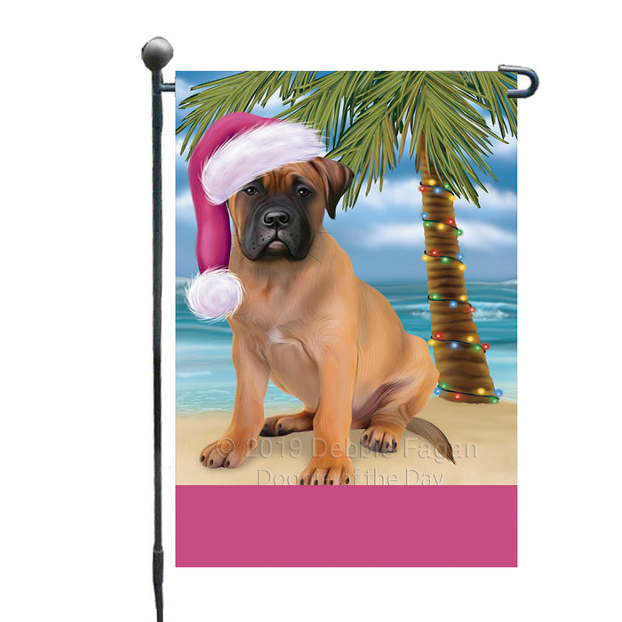 Personalized Summertime Happy Holidays Christmas Bull Mastiff Dog on Tropical Island Beach  Custom Garden Flags GFLG-DOTD-A60436