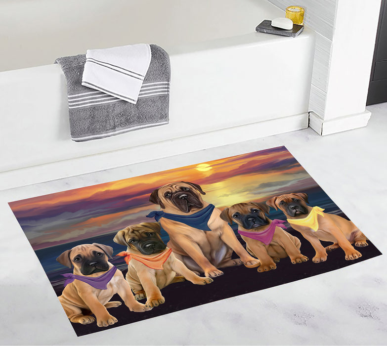 Family Sunset Portrait Bullmastiff Dogs Bath Mat
