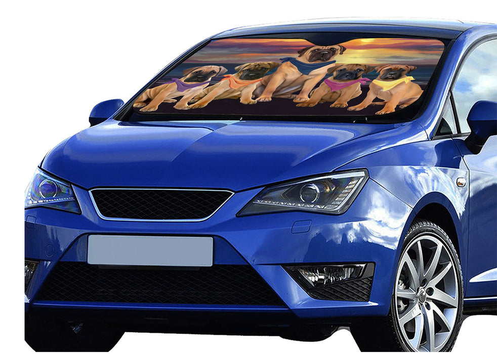 Family Sunset Portrait Bullmastiff Dogs Car Sun Shade